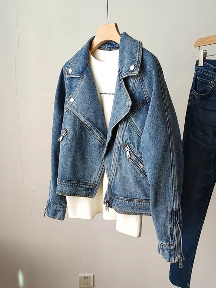 Jaqueta Feminina Jeans Taylor Gola Clássica em V Vintage