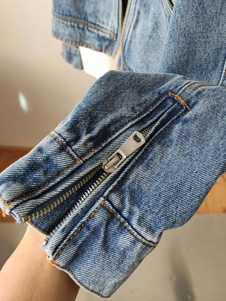 Jaqueta Feminina Jeans Taylor Gola Clássica em V Vintage