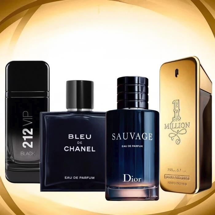 KIT 4 Perfumes Masculinos - Sauvage Dior | Bleu de Chanel | 212 Vip Black | 1 Million - CDM