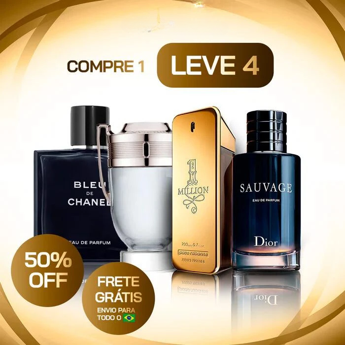 Combo 4 Perfumes Masculinos Importados (100ml) - 1 Million | Invictus | Sauvage | Bleu - CDM